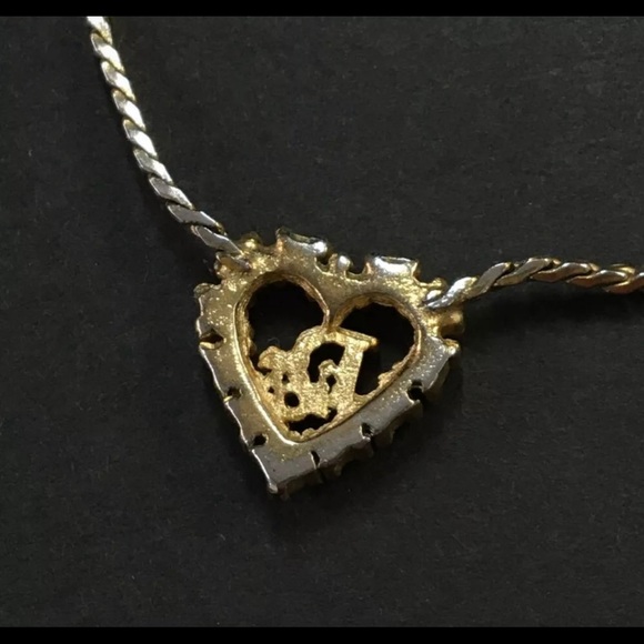 Rare Christian Dior Gold and Crystal Heart Pendant Necklace - Picture 3 of 7
